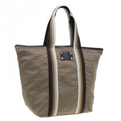 Pre Owned Fendi Brown Striped Zucchino Nylon Shopping Tote