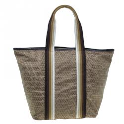 Pre Owned Fendi Brown Striped Zucchino Nylon Shopping Tote
