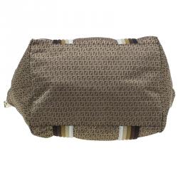 Pre Owned Fendi Brown Striped Zucchino Nylon Shopping Tote