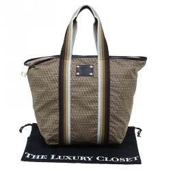 Pre Owned Fendi Brown Striped Zucchino Nylon Shopping Tote
