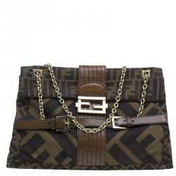 Fendi Brown Zucca Canvas Maxi Baguette Shoulder Bag