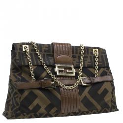 Fendi Brown Zucca Canvas Maxi Baguette Shoulder Bag