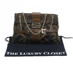 Fendi Brown Zucca Canvas Maxi Baguette Shoulder Bag