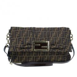 Pre Owned Fendi Brown Zucca New Forever Flap Shoulder Bag