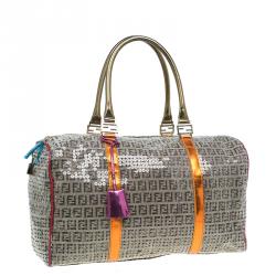 Pre Owned Fendi Multicolor Zucchino Canvas/Sequin Overnight Duffel Bag