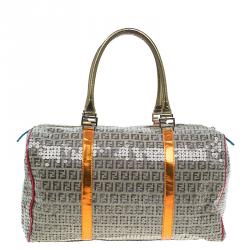 Pre Owned Fendi Multicolor Zucchino Canvas/Sequin Overnight Duffel Bag