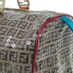 Pre Owned Fendi Multicolor Zucchino Canvas/Sequin Overnight Duffel Bag