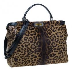 مملوكة مسبقًا Fendi Black Patent Peekaboo Leopard Tote