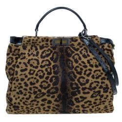 مملوكة مسبقًا Fendi Black Patent Peekaboo Leopard Tote