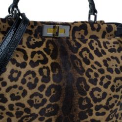 مملوكة مسبقًا Fendi Black Patent Peekaboo Leopard Tote