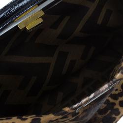 مملوكة مسبقًا Fendi Black Patent Peekaboo Leopard Tote
