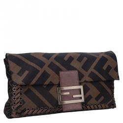 مملوكة مسبقًا حقيبة كلتش فندي باغيت كانفاس توباكو زوكا برباط مزين كبيرة 