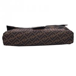 مملوكة مسبقًا حقيبة كلتش فندي باغيت كانفاس توباكو زوكا برباط مزين كبيرة 