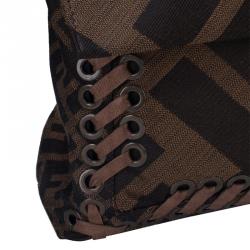 مملوكة مسبقًا حقيبة كلتش فندي باغيت كانفاس توباكو زوكا برباط مزين كبيرة 