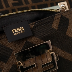 Fendi Tobacco Zucca Canvas and Leather Maxi Baguette Flap Shoulder Bag