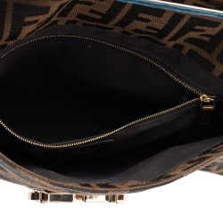 Fendi Tobacco Zucca Canvas and Leather Maxi Baguette Flap Shoulder Bag