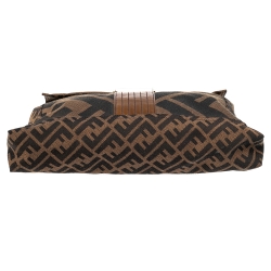 Fendi Tobacco Zucca Canvas and Leather Maxi Baguette Flap Shoulder Bag