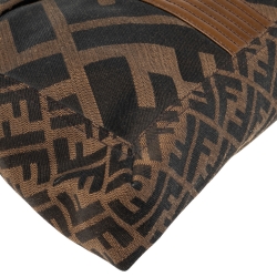 Fendi Tobacco Zucca Canvas and Leather Maxi Baguette Flap Shoulder Bag