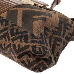 Fendi Tobacco Zucca Canvas and Leather Maxi Baguette Flap Shoulder Bag