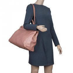 Pre Owned Fendi Metallic Pink Selleria Leather Large Peekaboo Top Handle Bag