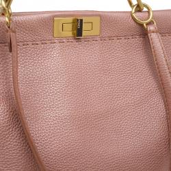 Pre Owned Fendi Metallic Pink Selleria Leather Large Peekaboo Top Handle Bag