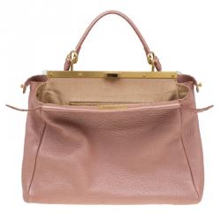Pre Owned Fendi Metallic Pink Selleria Leather Large Peekaboo Top Handle Bag