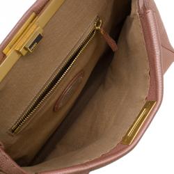 Pre Owned Fendi Metallic Pink Selleria Leather Large Peekaboo Top Handle Bag