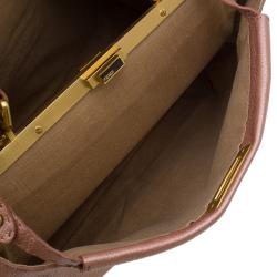 Pre Owned Fendi Metallic Pink Selleria Leather Large Peekaboo Top Handle Bag