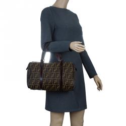 Pre Owned Fendi Tobacco Zucca Canvas Boston Bag