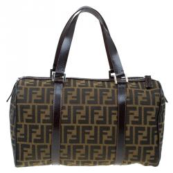 Pre Owned Fendi Tobacco Zucca Canvas Boston Bag