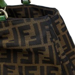 Pre Owned Fendi Tobacco/Green Zucca Canvas Large Mia Shoulder Bag
