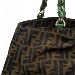 Pre Owned Fendi Tobacco/Green Zucca Canvas Large Mia Shoulder Bag