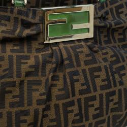 Pre Owned Fendi Tobacco/Green Zucca Canvas Large Mia Shoulder Bag