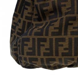 Pre Owned Fendi Tobacco/Green Zucca Canvas Large Mia Shoulder Bag