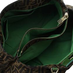 Pre Owned Fendi Tobacco/Green Zucca Canvas Large Mia Shoulder Bag