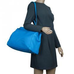 Pre Owned Fendi Blue Selleria Leather Large Peekaboo Top Handle Bag