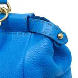 Pre Owned Fendi Blue Selleria Leather Large Peekaboo Top Handle Bag