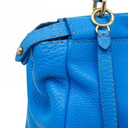 Pre Owned Fendi Blue Selleria Leather Large Peekaboo Top Handle Bag