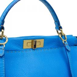 Pre Owned Fendi Blue Selleria Leather Large Peekaboo Top Handle Bag