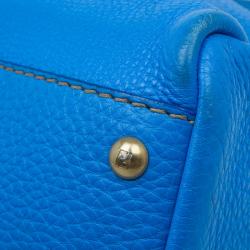 Pre Owned Fendi Blue Selleria Leather Large Peekaboo Top Handle Bag