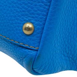 Pre Owned Fendi Blue Selleria Leather Large Peekaboo Top Handle Bag