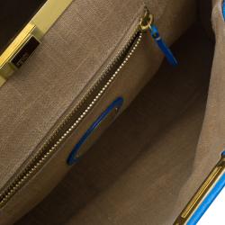 Pre Owned Fendi Blue Selleria Leather Large Peekaboo Top Handle Bag