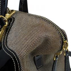 Pre Owned Fendi Black Patent Leather and Canvas Small Chameleon Satchel