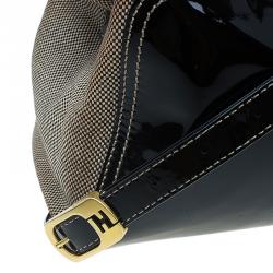 Pre Owned Fendi Black Patent Leather and Canvas Small Chameleon Satchel