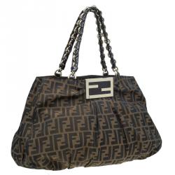 Pre Owned Fendi Tobacco/Black Zucca Canvas Large Mia Shoulder Bag