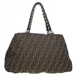 Pre Owned Fendi Tobacco/Black Zucca Canvas Large Mia Shoulder Bag