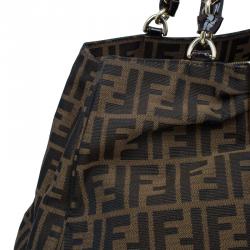 Pre Owned Fendi Tobacco/Black Zucca Canvas Large Mia Shoulder Bag