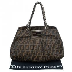 Pre Owned Fendi Tobacco/Black Zucca Canvas Large Mia Shoulder Bag