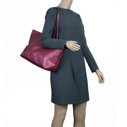 Pre Owned Fendi Metallic Purple Perforated Leather Roll Tote