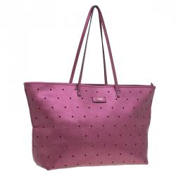 Pre Owned Fendi Metallic Purple Perforated Leather Roll Tote